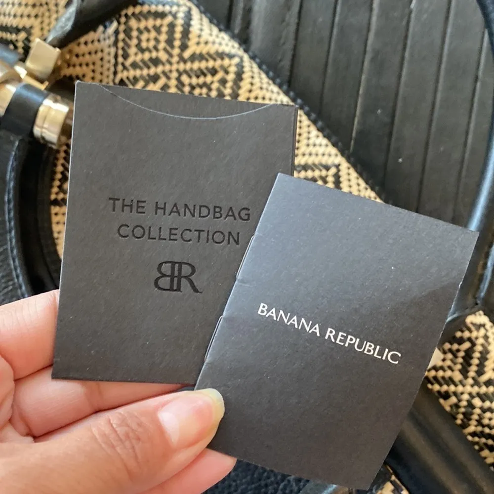 Banana Republic Tote Leather Straw Woven Tribal Bohemian Metal Accents western - Image 13