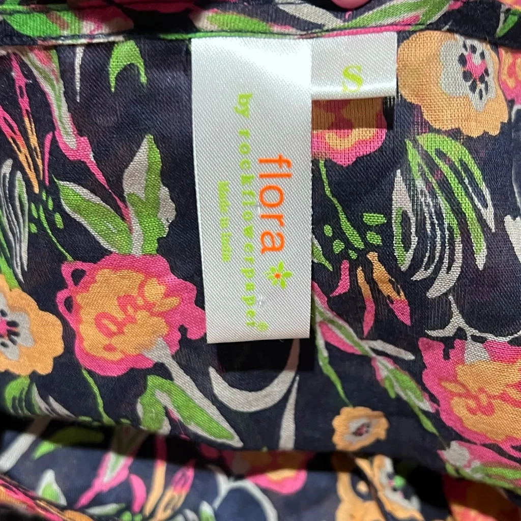 Flora by rockflowerpaper Cotton Beach Shirt Tunic Cover Up‎ Navy Blue Size Small - Image 11