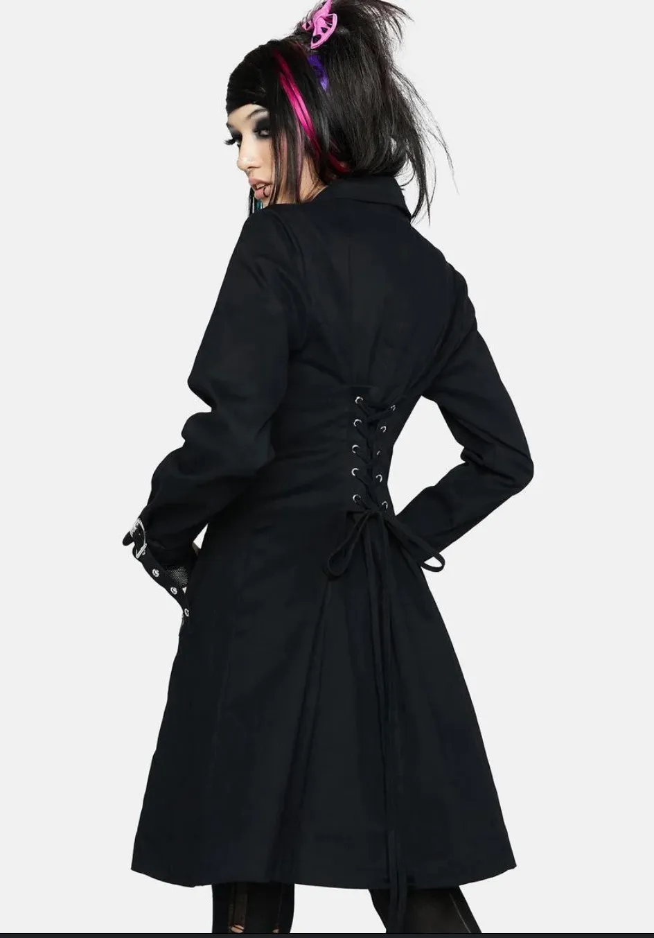 Ropa Gotico Industrial Dhampir Vintage y2k corset Rave Goth zip Fit Flare Flocking punk  hellraiser dracula trench long coat metallic rivets adjustable tie street wear imported - Image 2