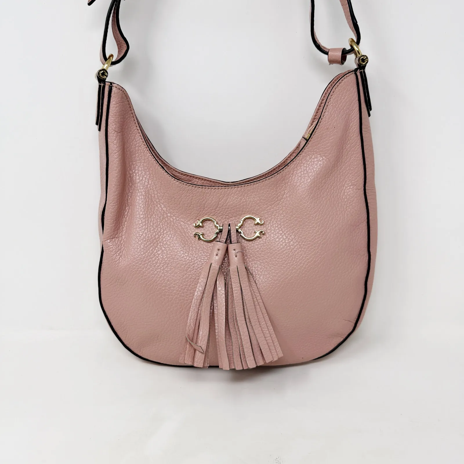[C. Wonder] Pink Nude Pebbled Leather Hobo Handbag Tassel Purse Zip Closure - Image 4
