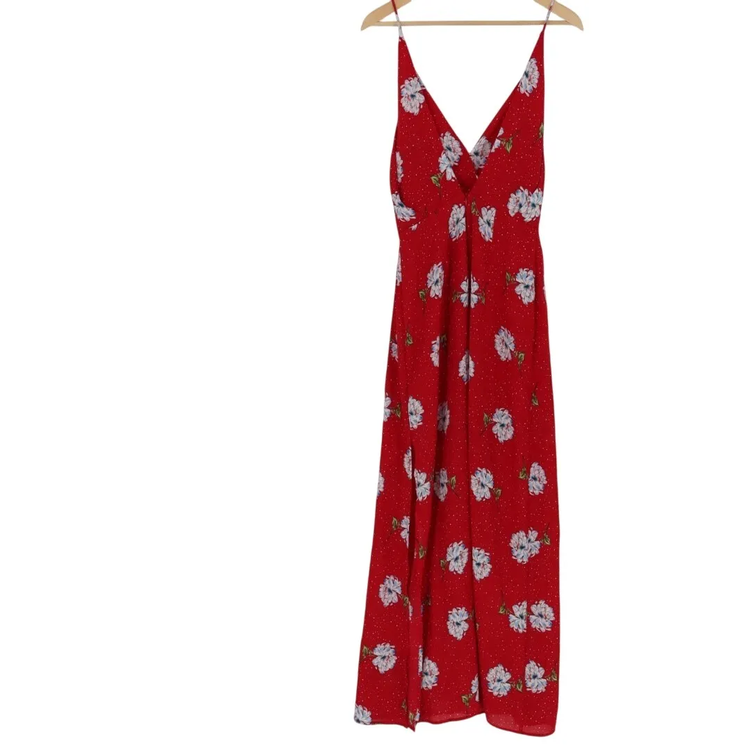 Lush Maxi Dress Women Small Red Floral Sleeveless Surplice Neck Chic Boho Summer - Image 4