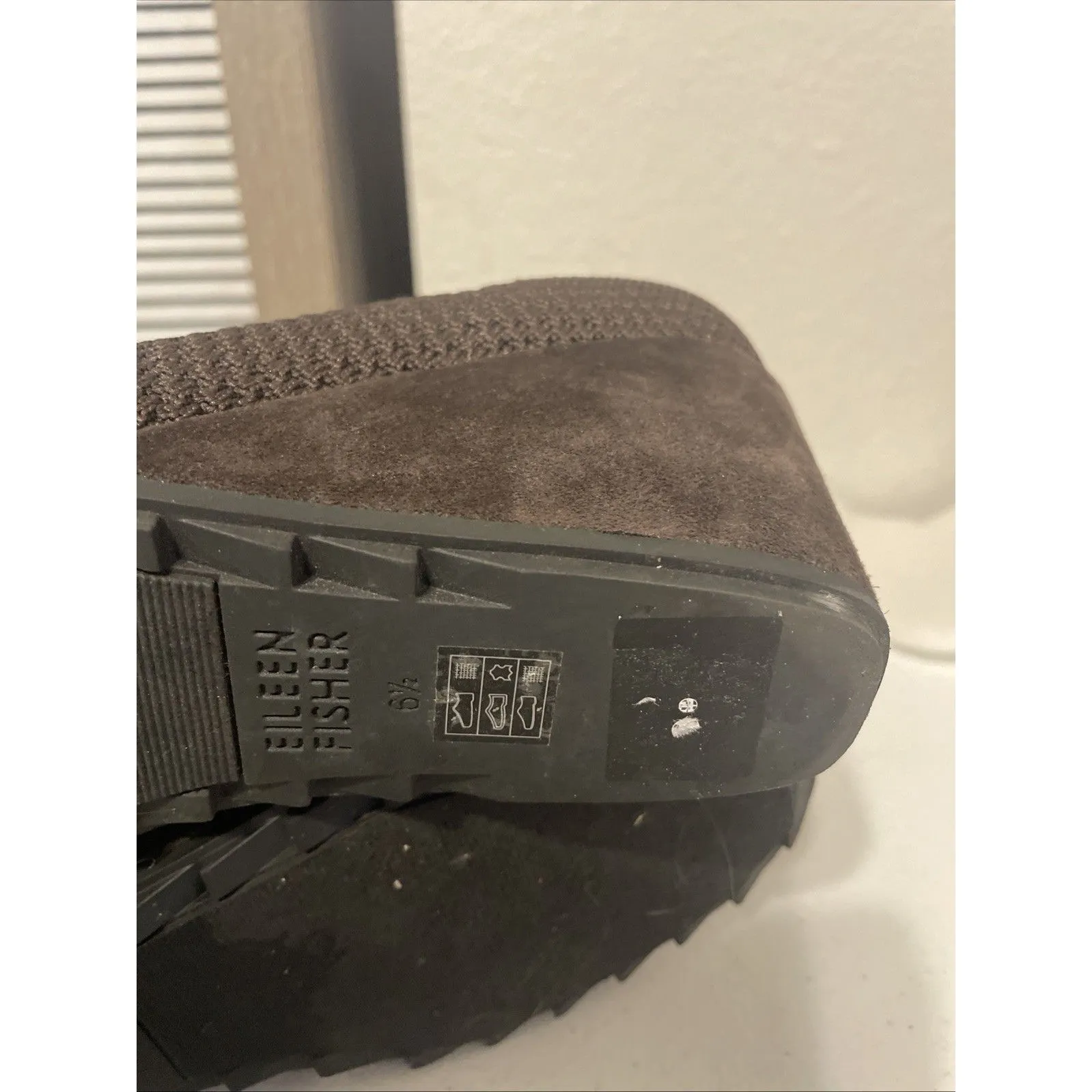 Eileen Fisher Kasana Chocolate Brown Knit Wedge Boots Mesh Stretch VNC 6.5 - Image 8