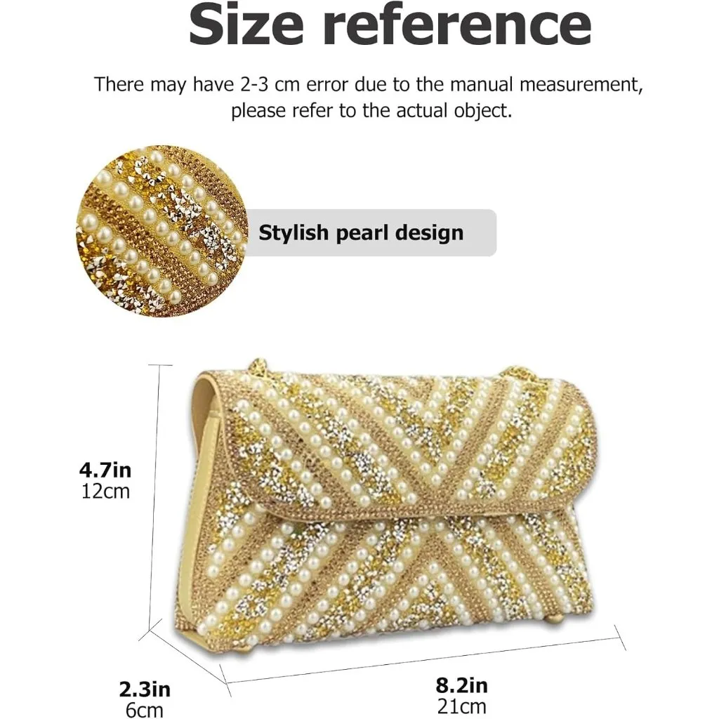 ⚡ Women's Rhinestones Chain Shoulder Sparkly Cocktail Gold Clutch Party Prom Bag - Image 5