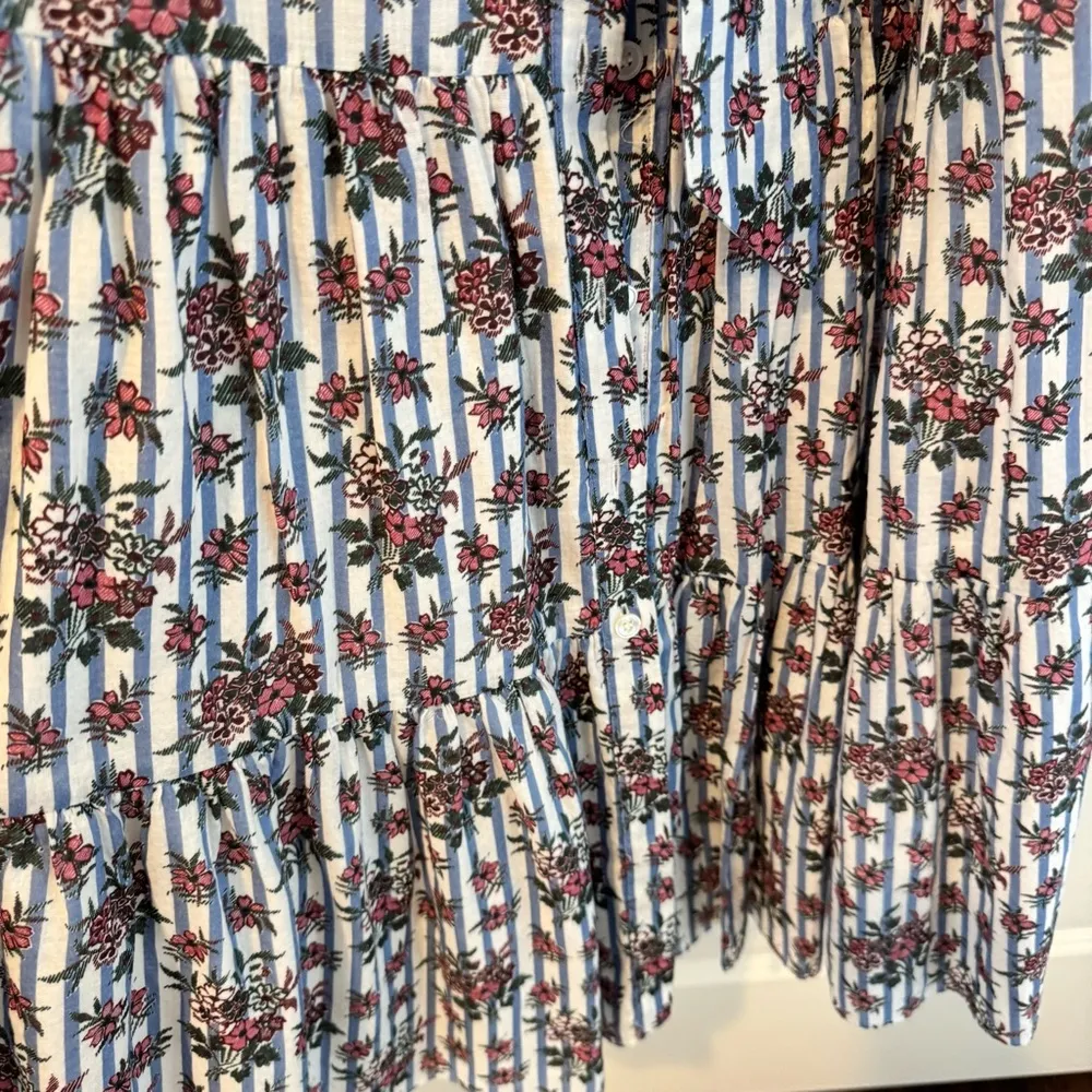 Veronica Beard Eunice Floral & Stripe Puff Sleeve Midi Dress | Size 0 - Image 6