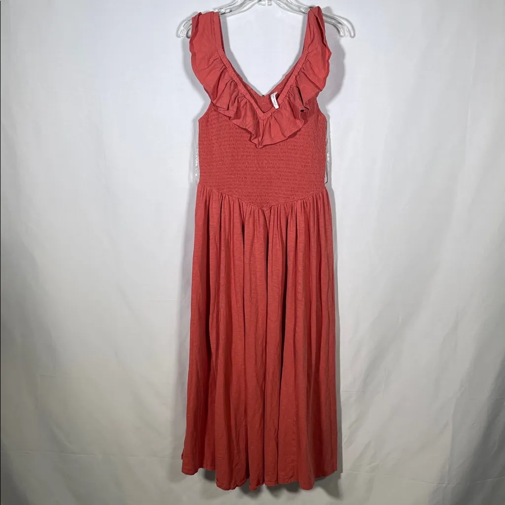 AMERICAN EAGLE WOMENS SUNCHASER DROP WAIST SMOCKED MIDI DRESS LARGE - Image 2