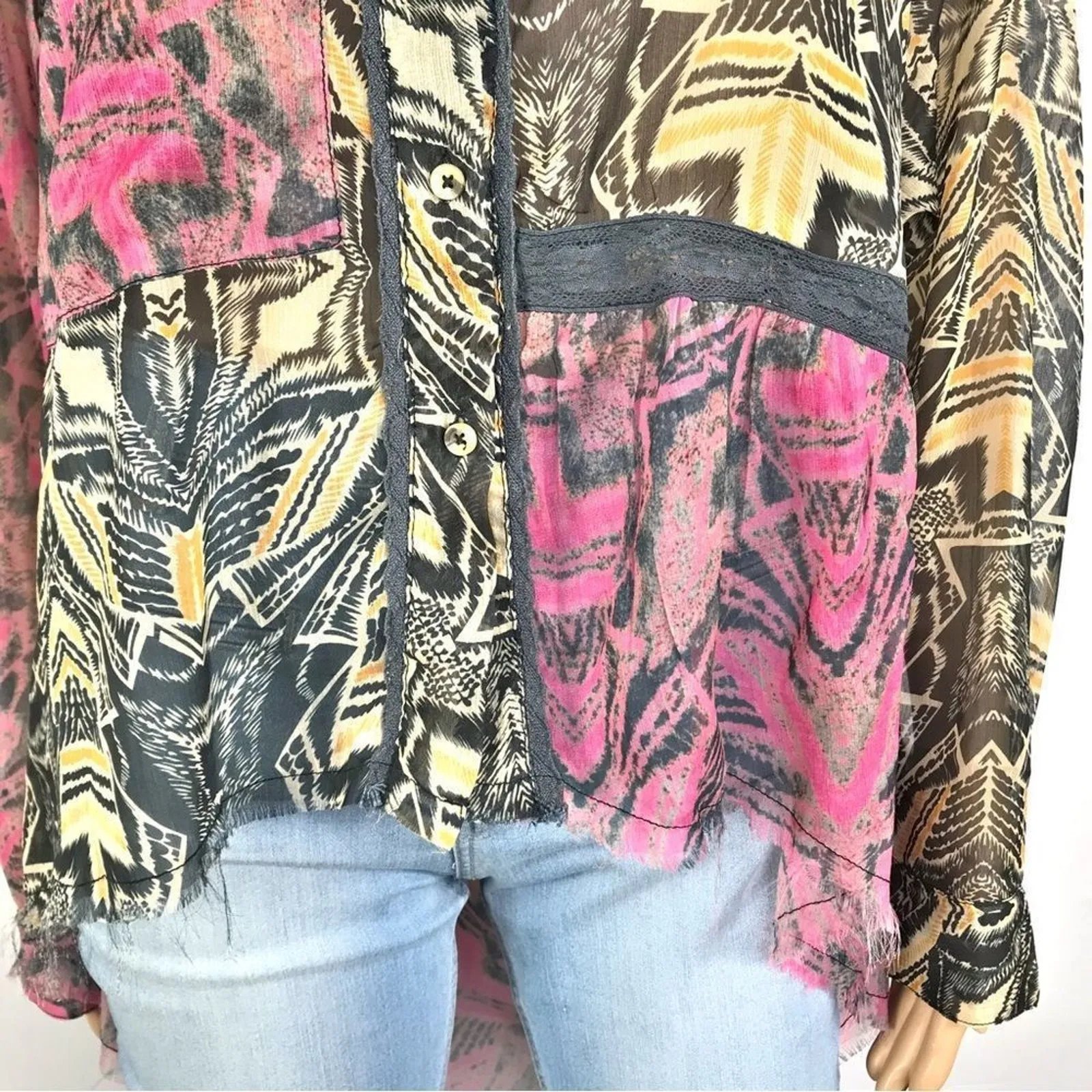 ONE TEASPOON Retro Airy Chiffon Hi Low Top XS Oversize Contemporary Preppy Boho - Image 10