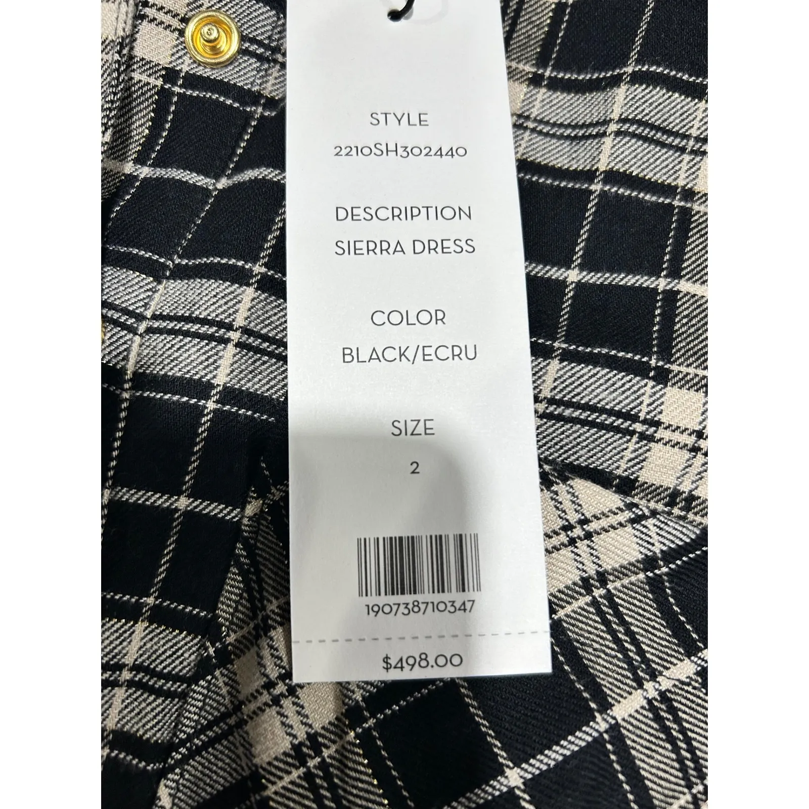 NWT‎ Veronica Beard Sierra Plaid Flannel Ruched Shirt Dress Black Ecru Sz 2 $498 - Image 6