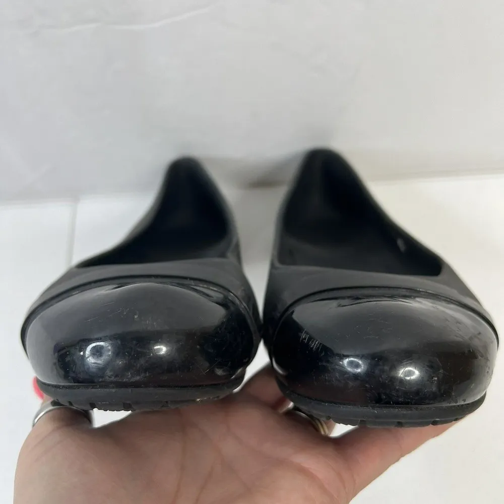 Crocs Womens Sz 10 Ballet Flats Shiny Cap Toe Black Slides Slip On Comfort Shoes - Image 7