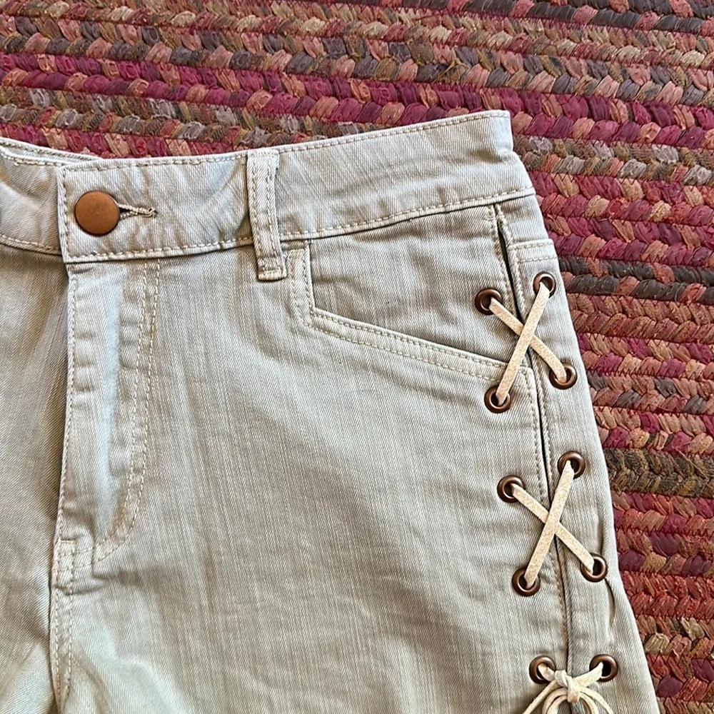 EASEL LA DENIM GREY CUT OFF LACE UP SIDE WESTERN SHORTS - Image 4