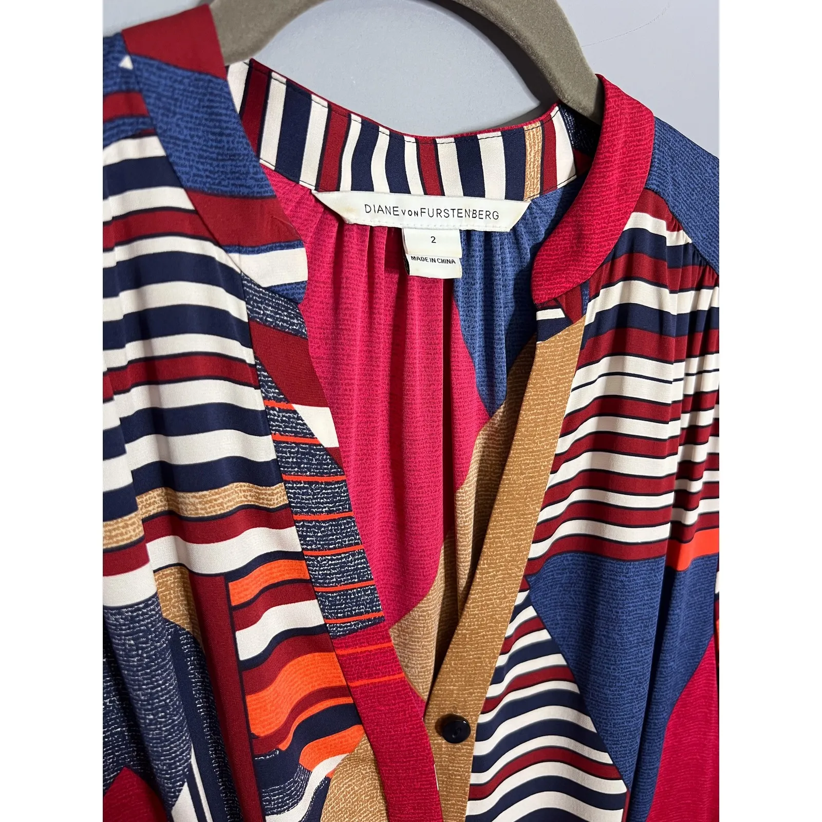 DVF Diane von Furstenberg Freya Dress Silk Geometric Print Size 2 - Image 4