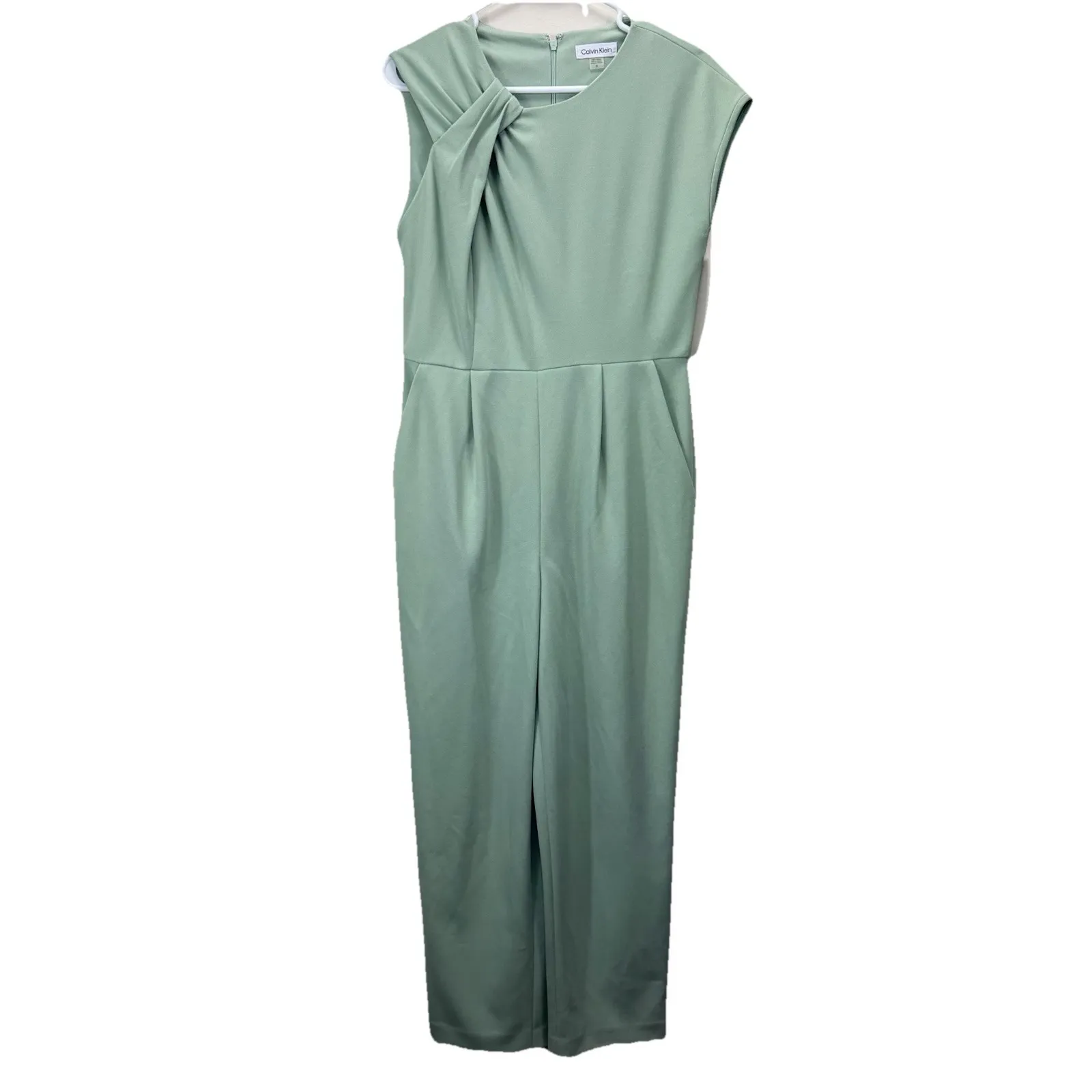 NWT Calvin Klein Sage Green Twist Neck Sleeveless Stretch Crepe Jumpsuit Size 8 - Image 5