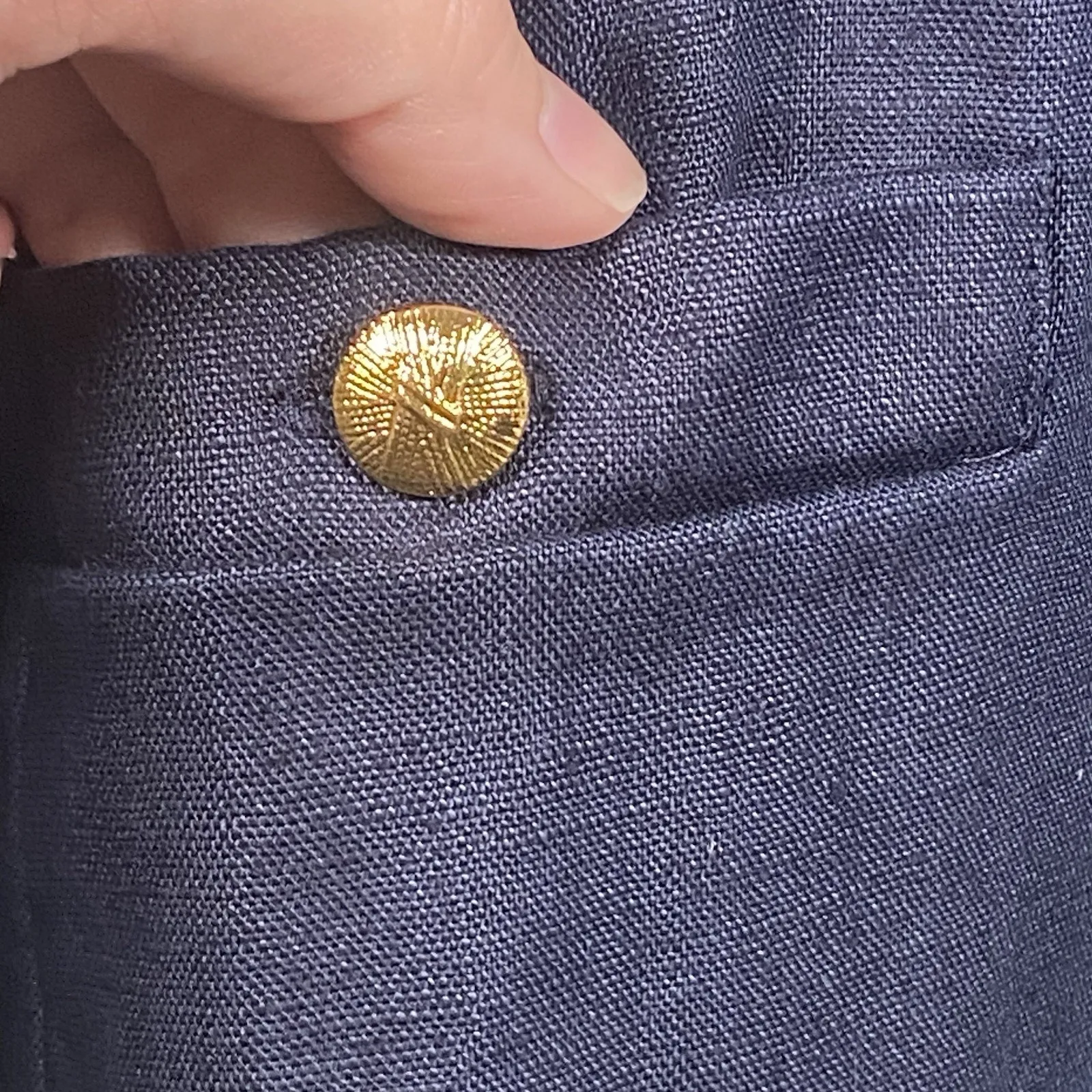 Talbots Blazer Womens 10 Petite Blue Linen Open Front Long Sleeve Coat Gold - Image 3