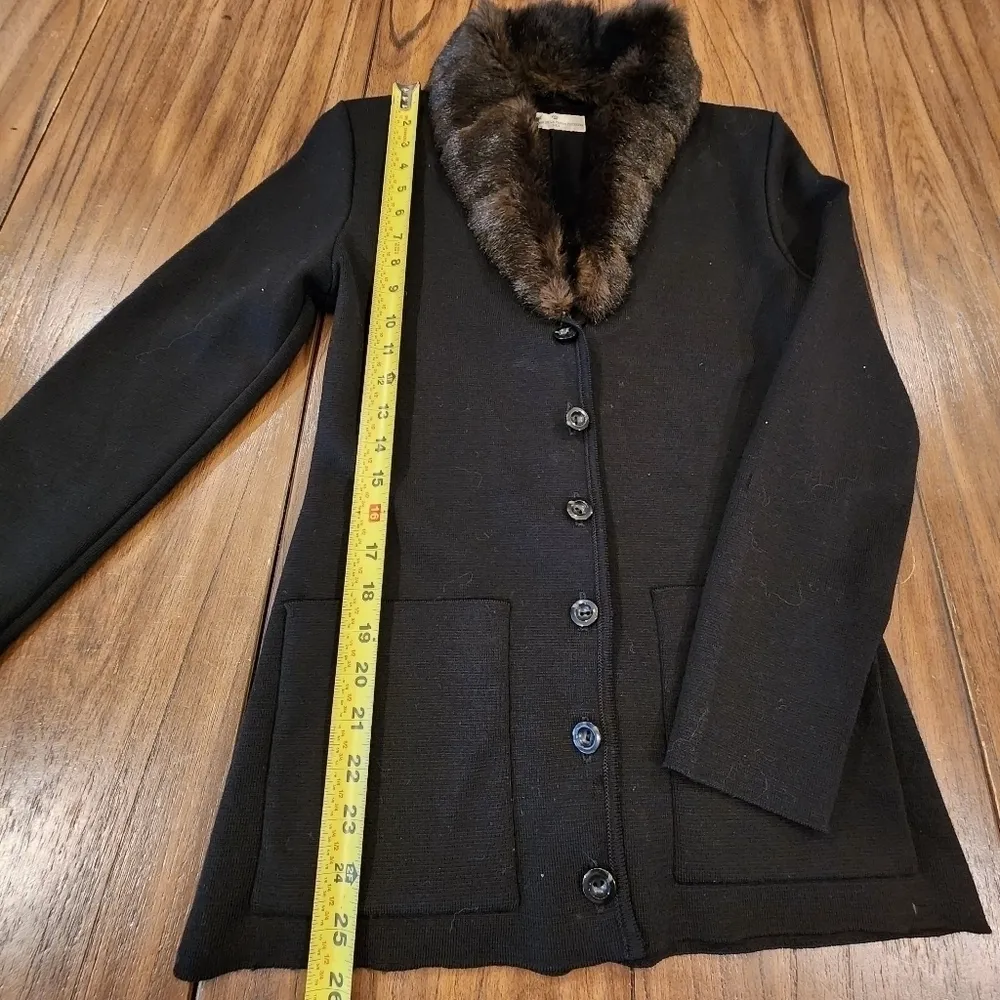 La maison de la fausse fourrure black 100% wool & fur Button Up Glam cardigan S - Image 6
