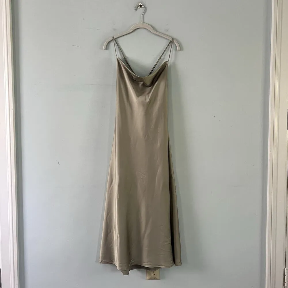 Show Me Your Mumu Verona Cowl Moss Green Luxe Satin Midi Bridesmaid Dress - Image 4