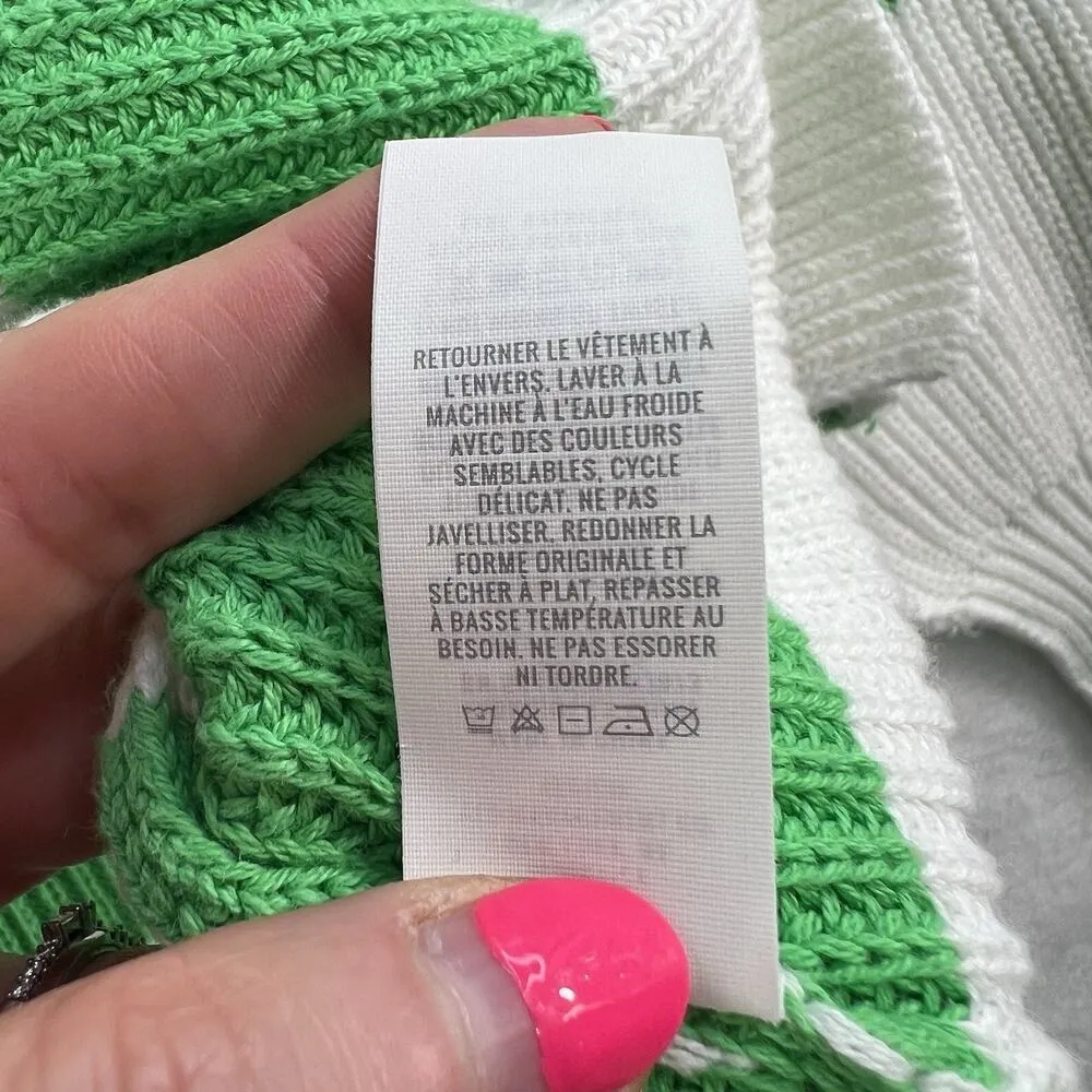 Aerie L Large Oversized Beyond Quarter Zip Sweater Knit Polo Green Stripe Womens - Image 9