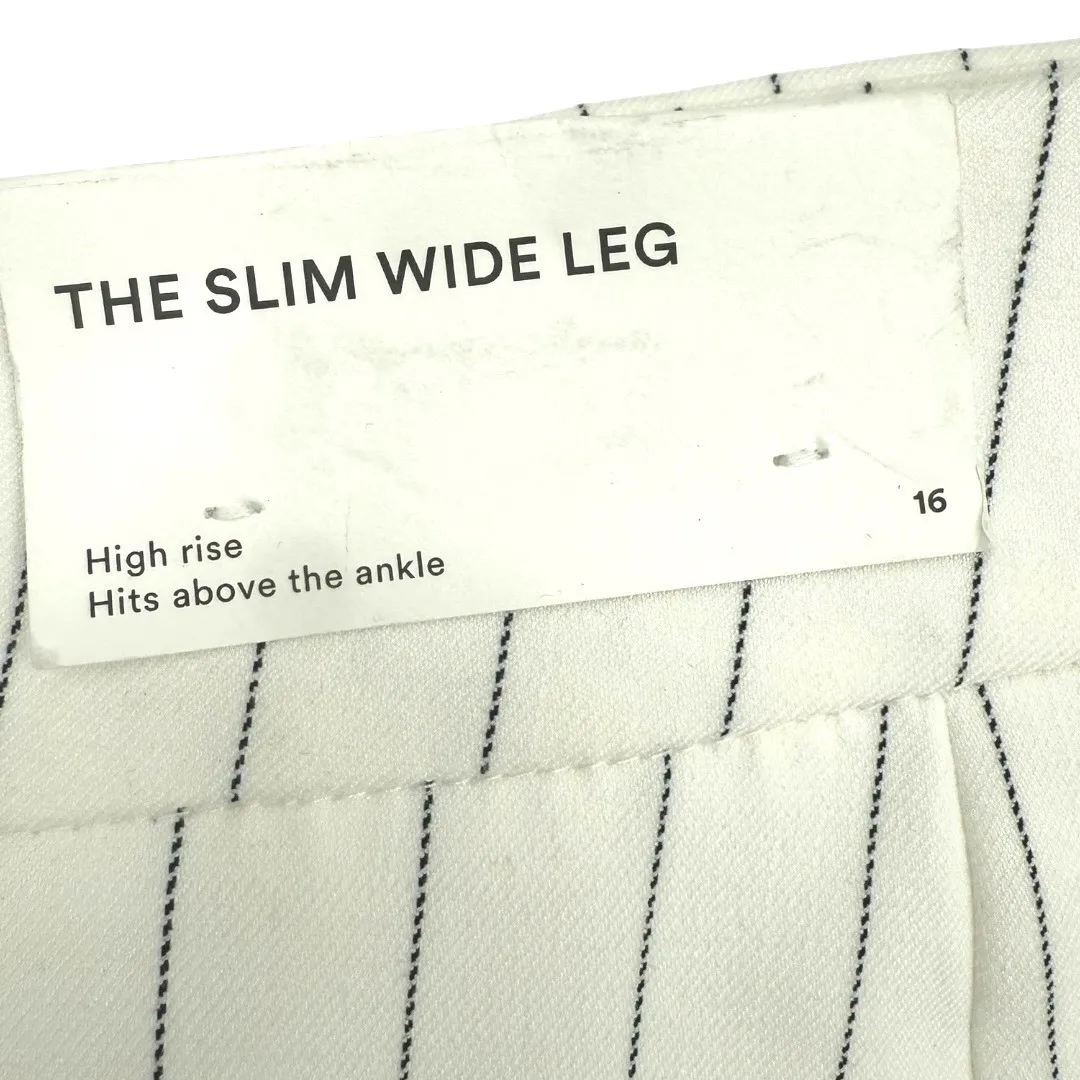 NWT Ann Taylor Women's Slim Wide Leg Pants White Pinstripe Size 16 Career Work - Image 5