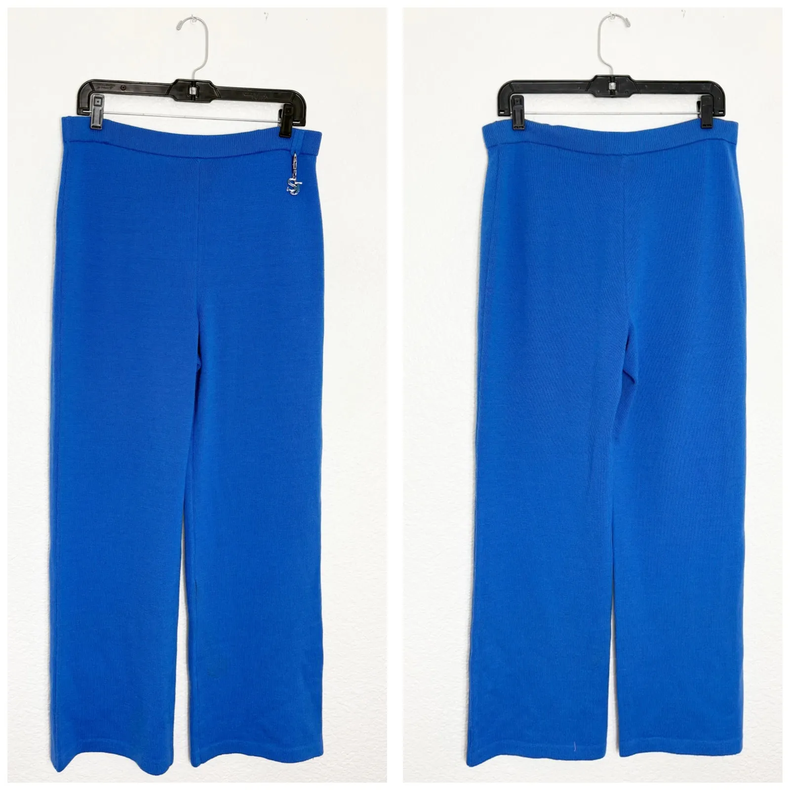 St. John Sport Cobalt Blue Santana Knit Wide Leg Pants Size Small Wool Vintage - Image 2