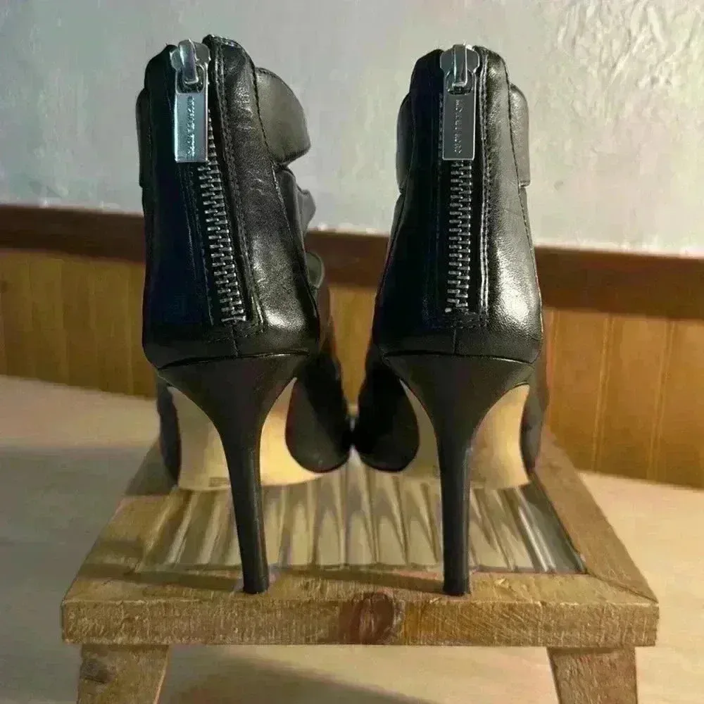 Michael - Michael Kors Maris Open Toe Black Leather Heeled Sandals - Image 4