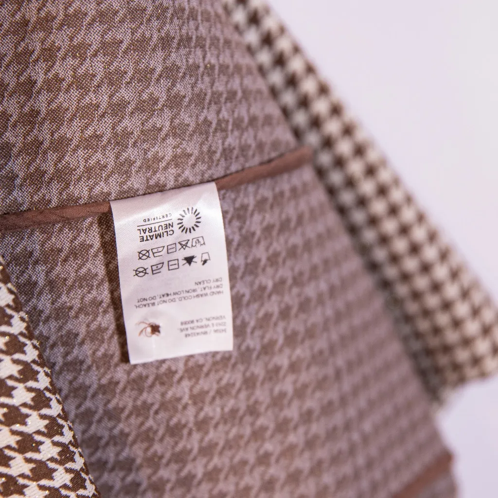 Reformation Brown Ivory Metallic Sparkle Houndstooth Print Pattern Collared Top - Image 3