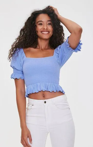 Forever 21 Smocked Peasant Crop Top - Image 2