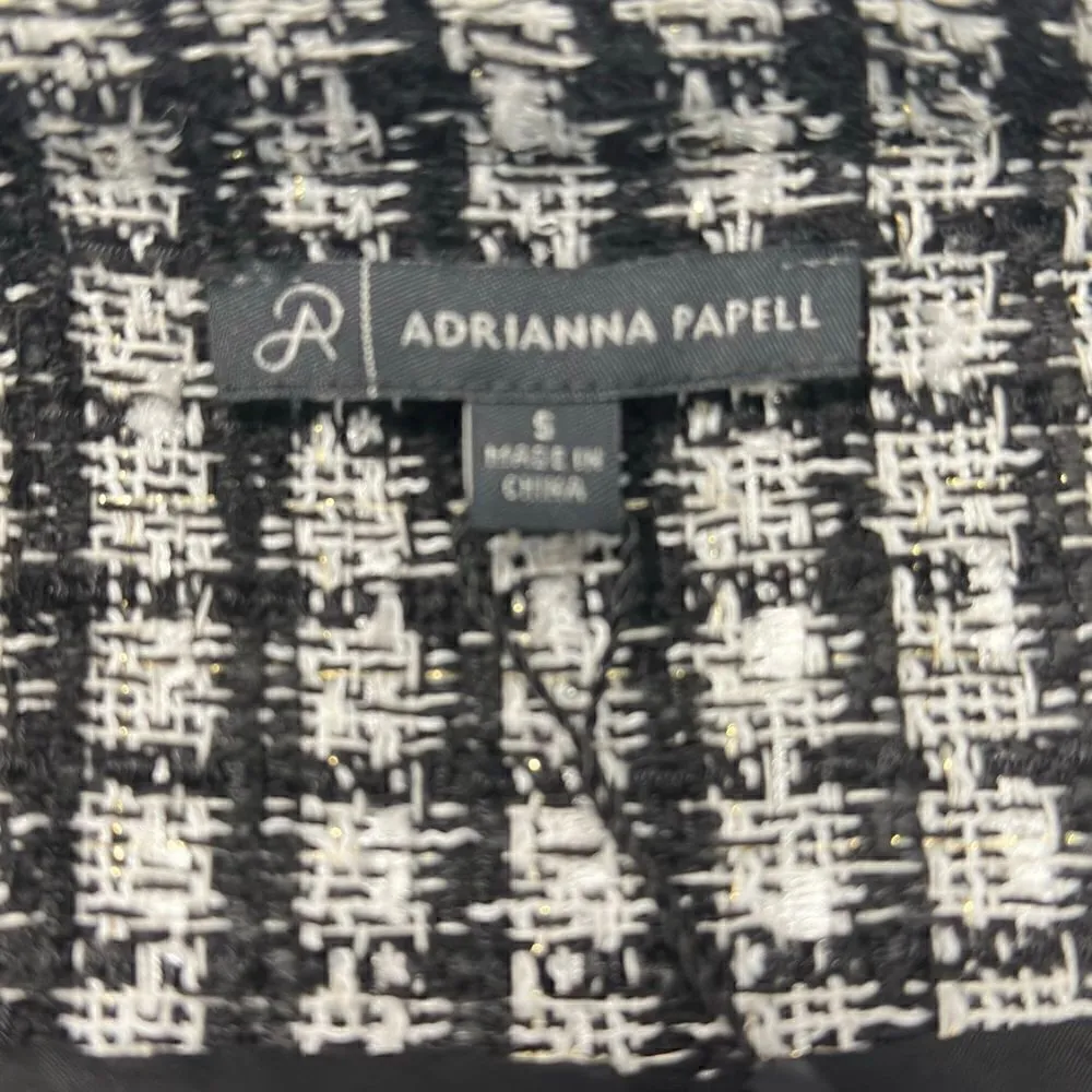 Adrianna Papell Black & White Crew Neck Long-Sleeve Tweed Blazer Size Small - Image 8