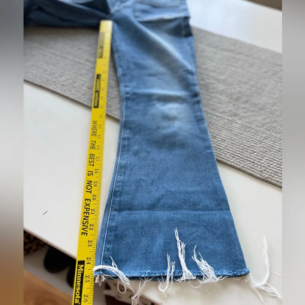 FRAME Denim Le Bardot Crop Flare Front Pocket Cropped Flare Raw Hem Jeans Sz 25 - Image 9