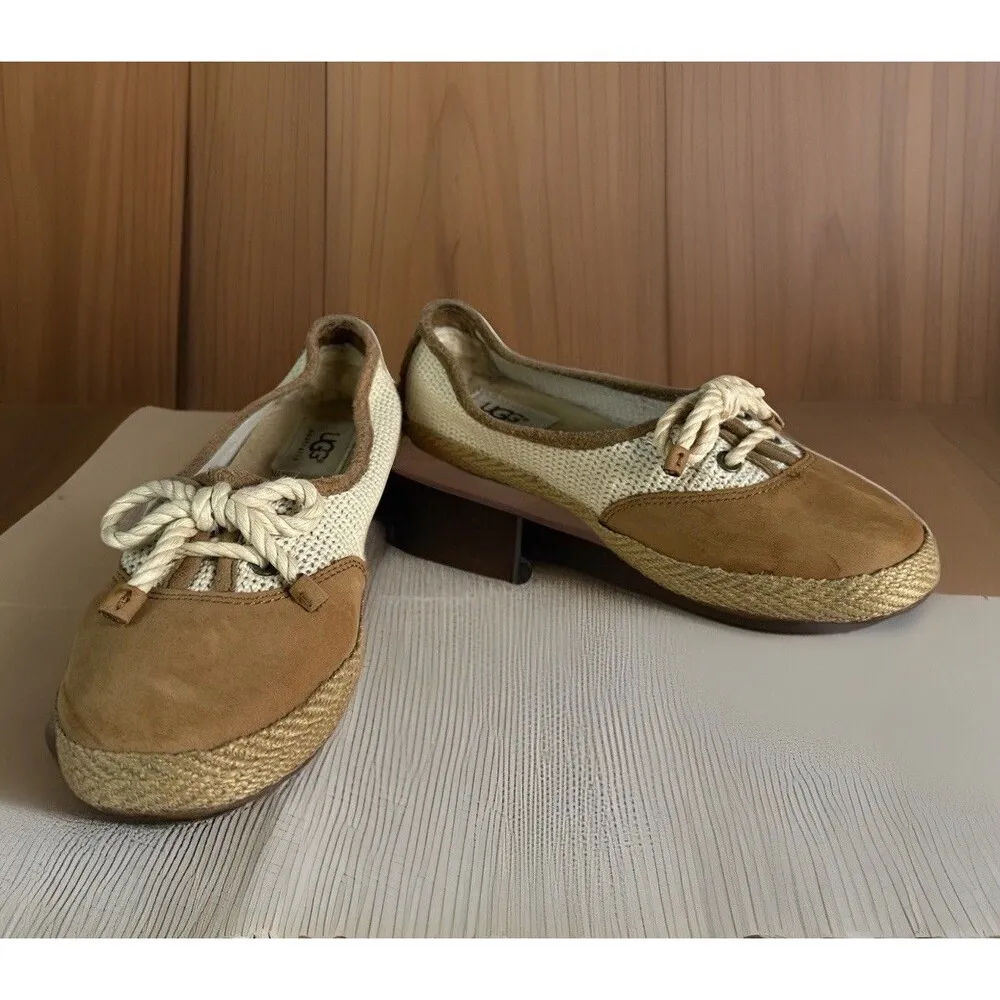 EUC UGG Australia Catrin Womens Crochet Espadrille Flats Tan/Cream Size US 5 - Image 4