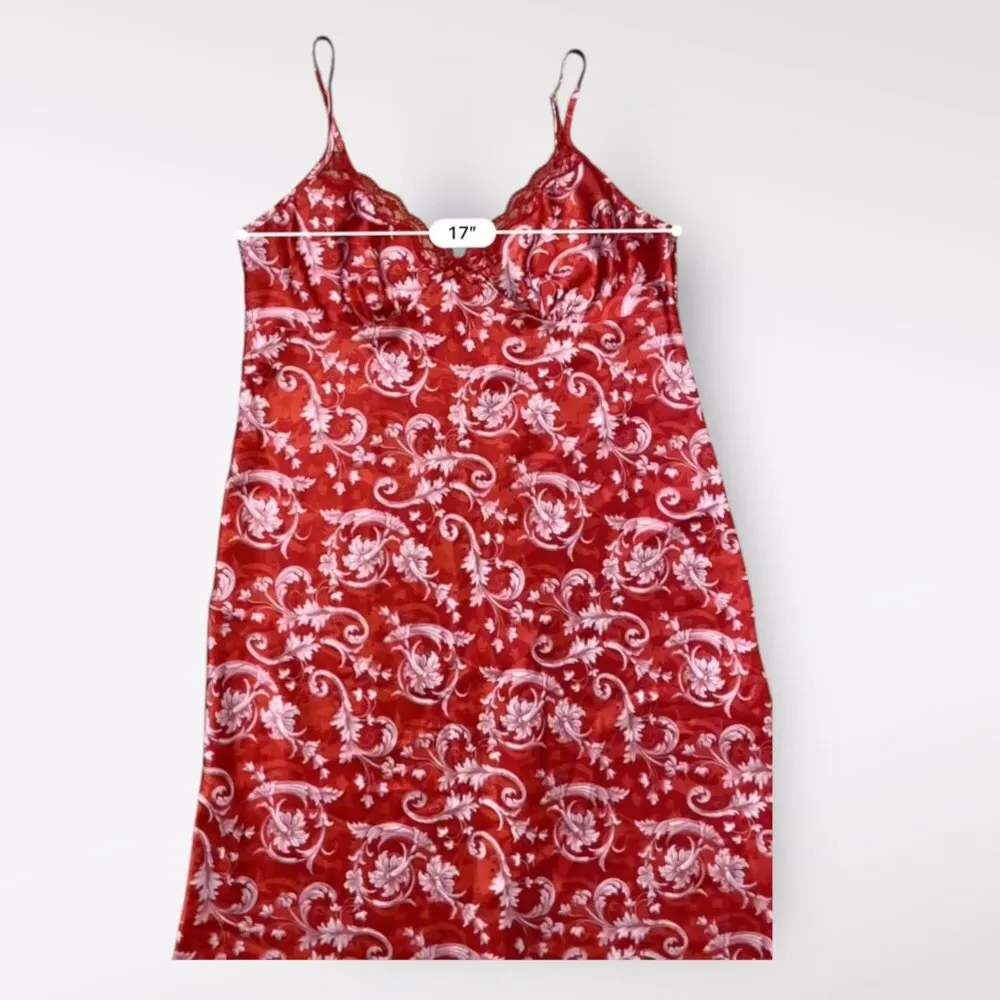 Adonna Satin Floral Adjustable Maxi Slip Dress Womens‎ Medium Red White Lace - Image 4