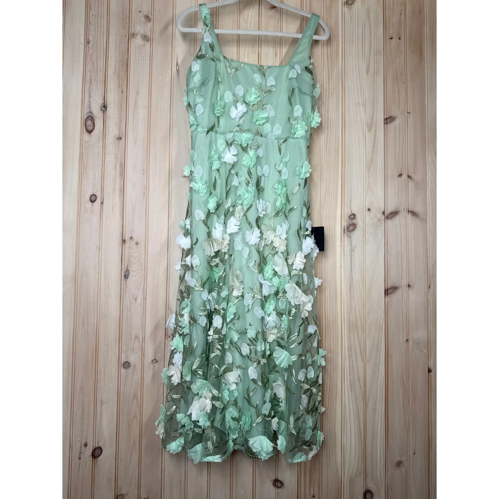 NWT Lulus Elite Cutie Mint Green Mesh 3D Floral Embroidered Midi Dress Size M - Image 2