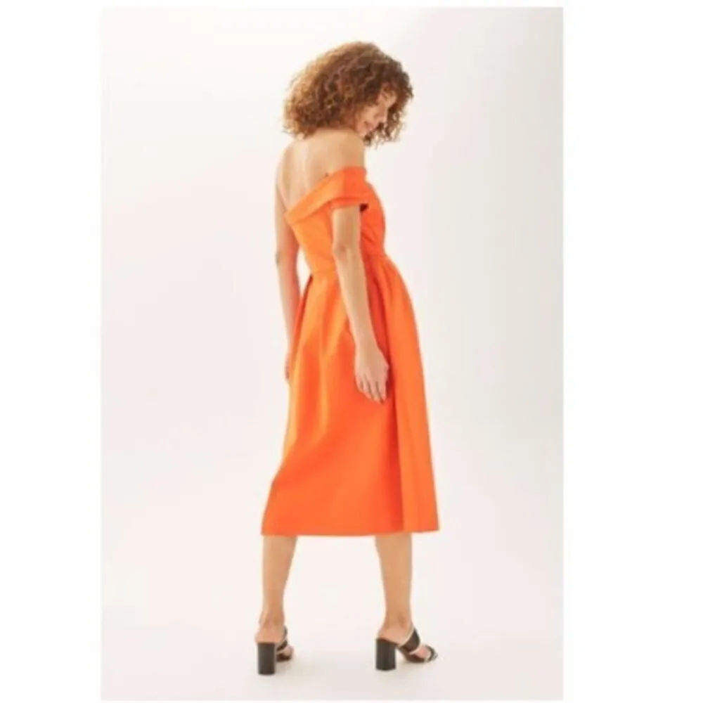 Topshop Dress 8 One Shoulder Midi Orange Bardot Ponte - Image 11