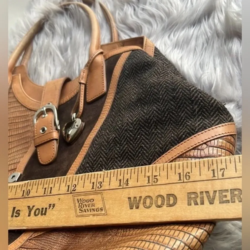 Sharif Leather Suede and Wool Herringbone Satchels Shoulder Bag Vintage Purse Brown - Image 15