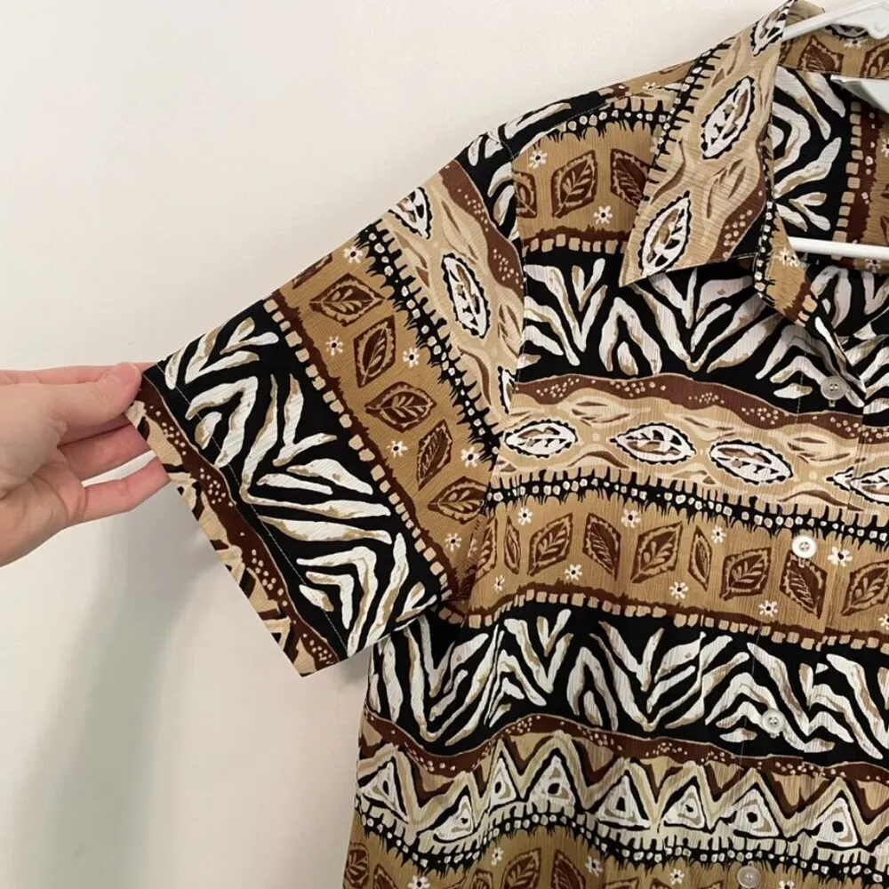 ALFRED DUNNER Tan Brown White Geometric Striped Tribal Animal Button Down PETITE - Image 6