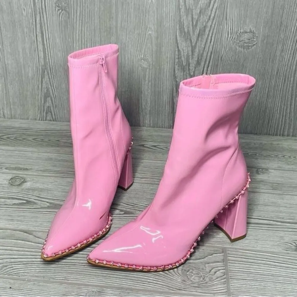 Pink Edita Steve Madden heel Boots patent leather pink w/ rhinestone sparkle - Image 11