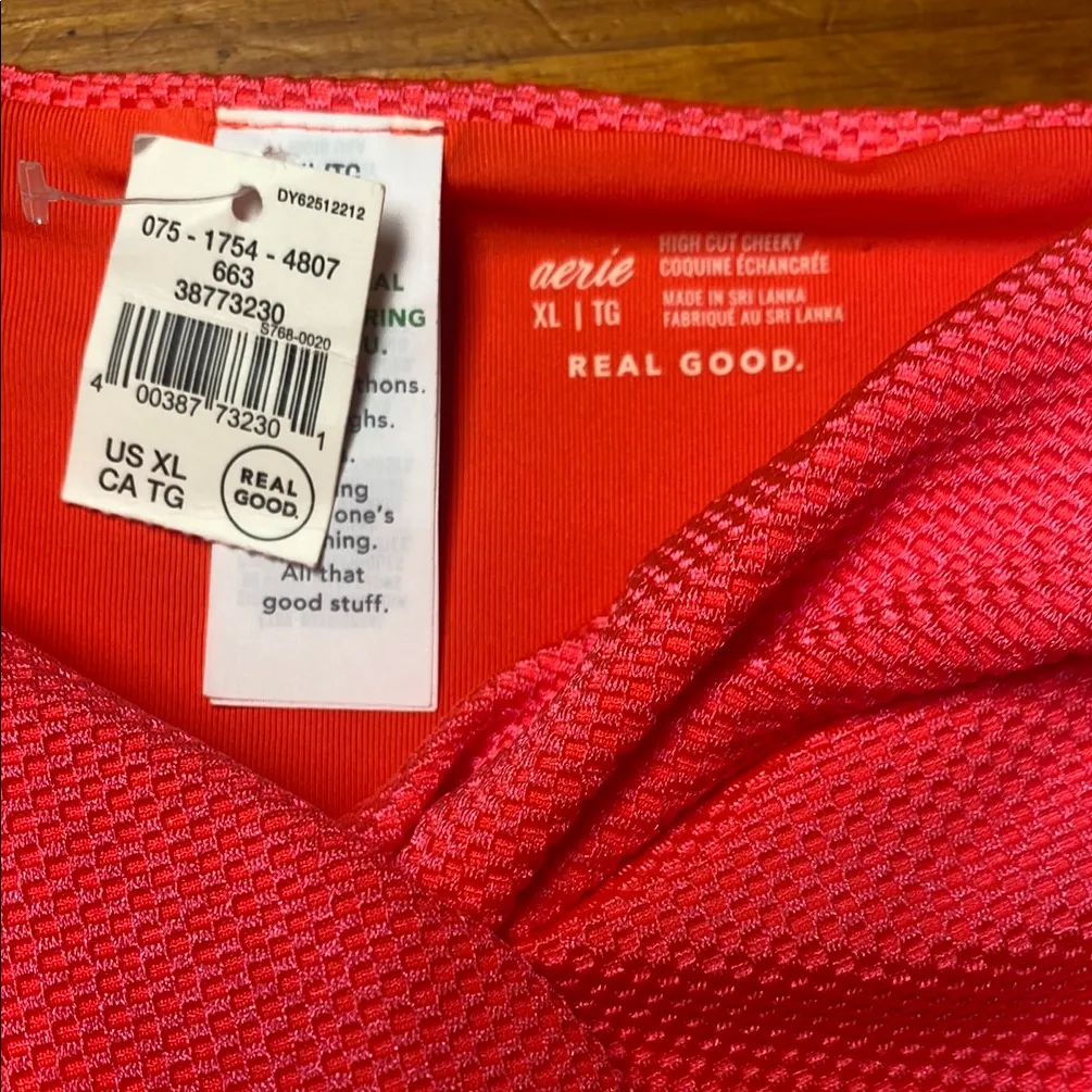 NEW Aerie Neon Pink Red High Cut Bikini Bottom - Image 2