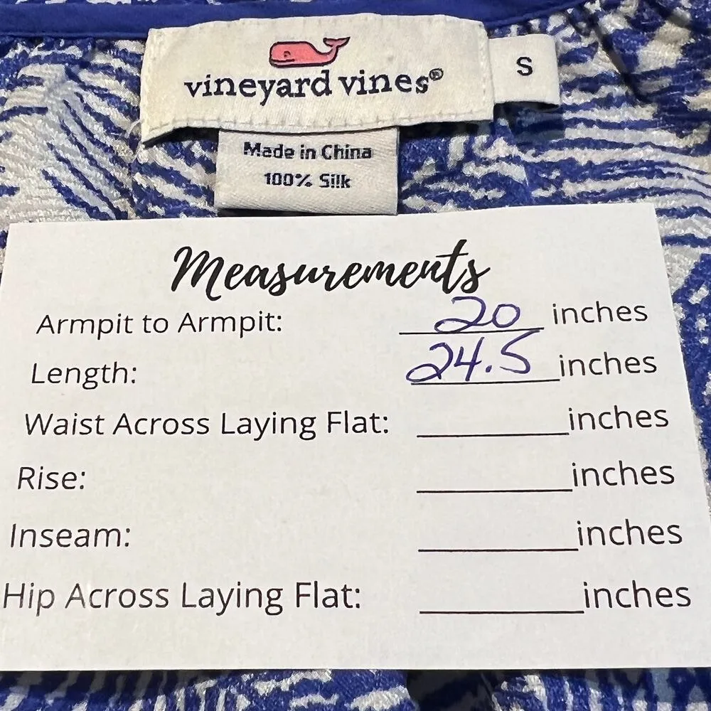 Vineyard Vines Silk Blouse Top Blue Pink Palm Print Long Sleeve S Embroidered - Image 2