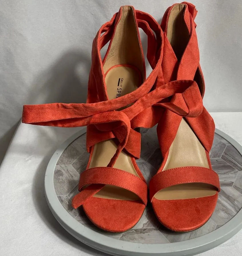 Call It Spring Defuria Orange Faux Suede Wrap Heel Sandals Womens Size 11 - Image 1
