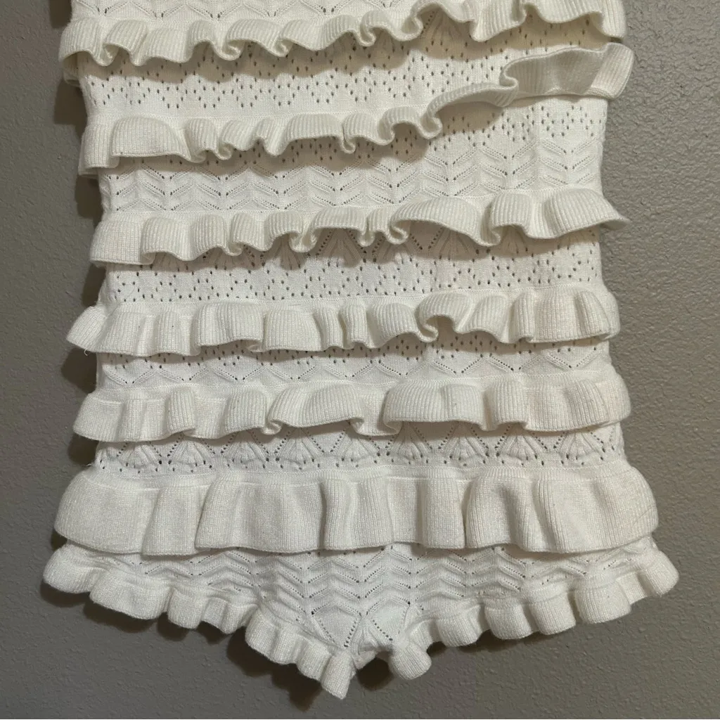 Edikted Robin Neutral Cream Ruffle Knit Romper Women’s Size XS/S - Image 10