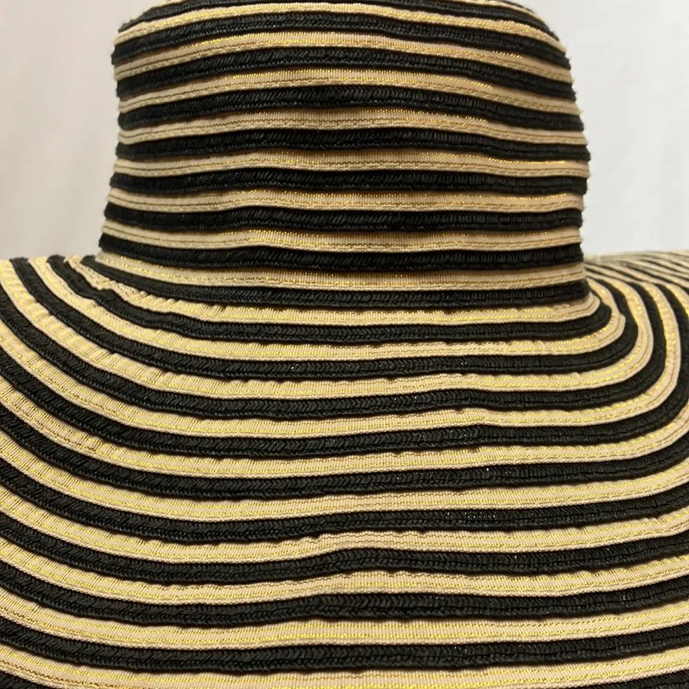 Woman’s black, tan, and gold stripe fabric sun hat Black - Image 5