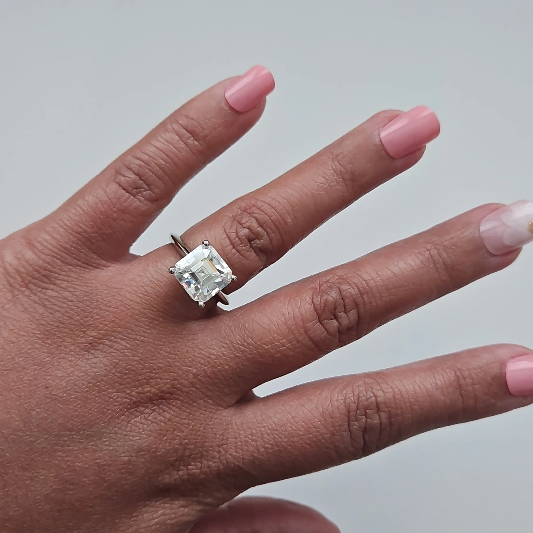 5.5ct Assher Cut Solitaire Ring. Size 7 - Image 8