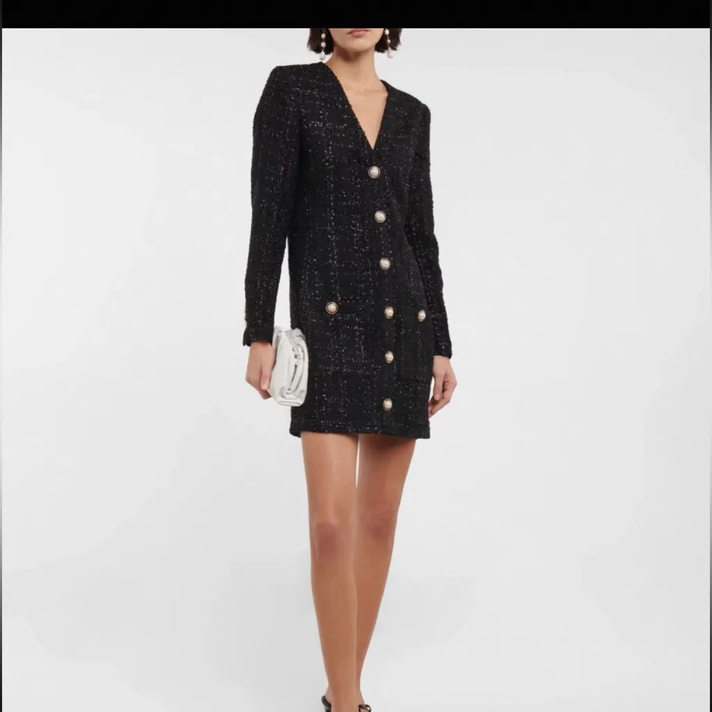 Veronica Beard Kenai Glittery Black Tweed Minidress Faux Pearl Buttons Size 0 - Image 5