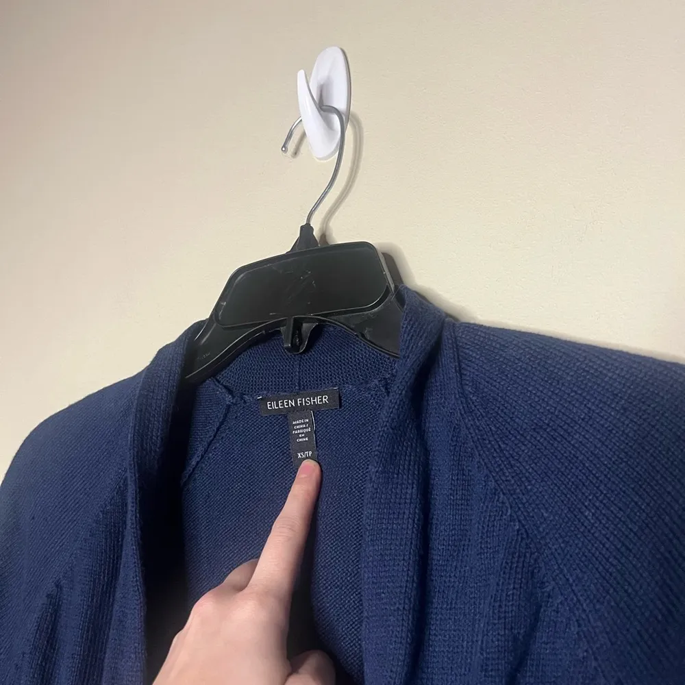 Eileen Fisher Organic Cotton Linen Knit Short Sleeve Open Cardigan XS Indigo - Image 5