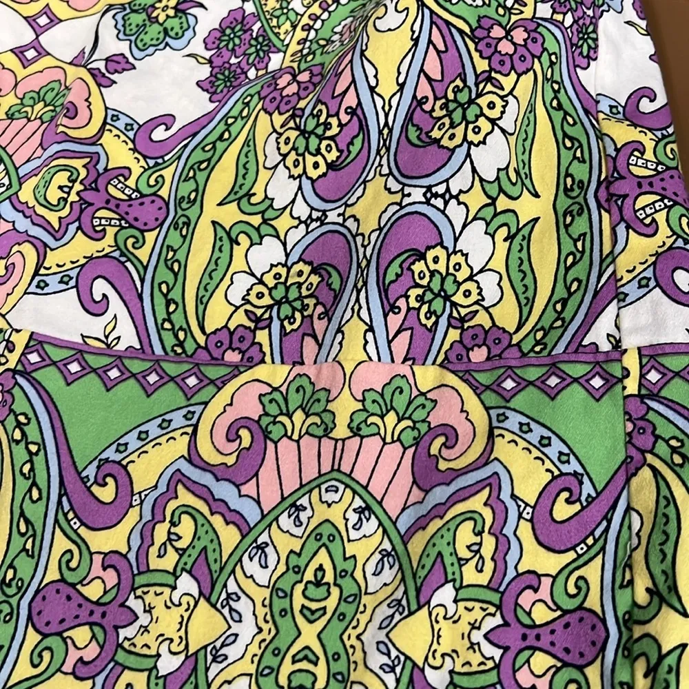 LONDON TIMES size 8 women's shift dress cotton purple & green vacation zips up - Image 9