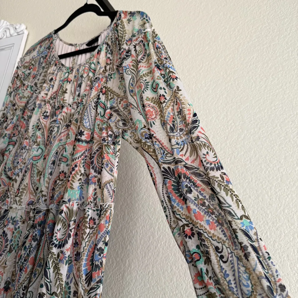 Floral Paisley Peasant Dress Smocked Waist Flowy Long Sleeve Women’s Size 12 - Image 10