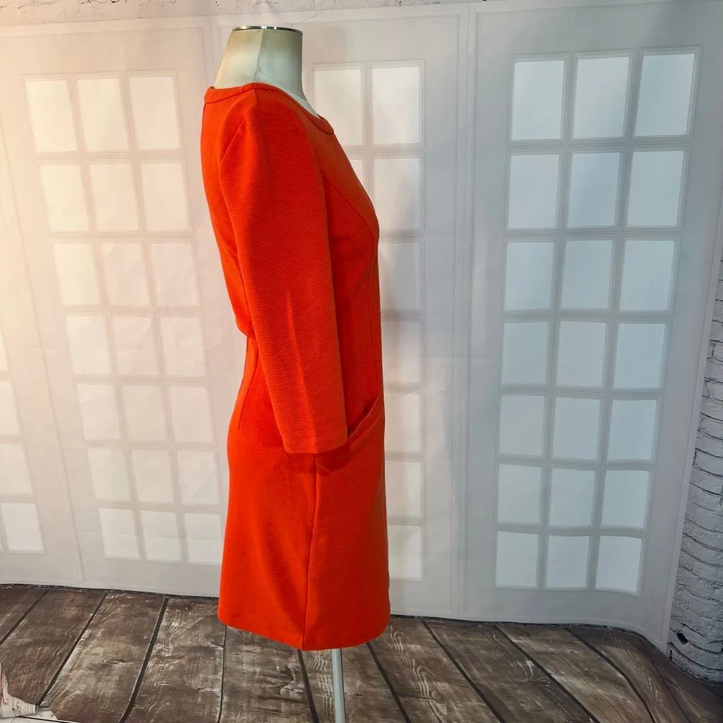 Boden Orange Jewel Neck 3/4 Sleeve Textured Pullover Sheath Dress Size 4R - Image 6