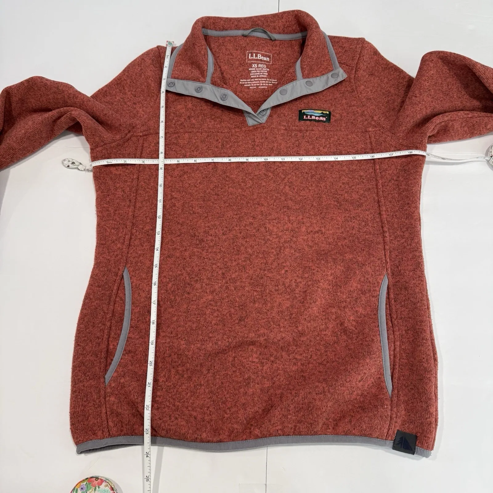LL Bean Womens Rust Orange Sweater Fleece Pullover 1/4 Snap Size XS Pockets - Image 7