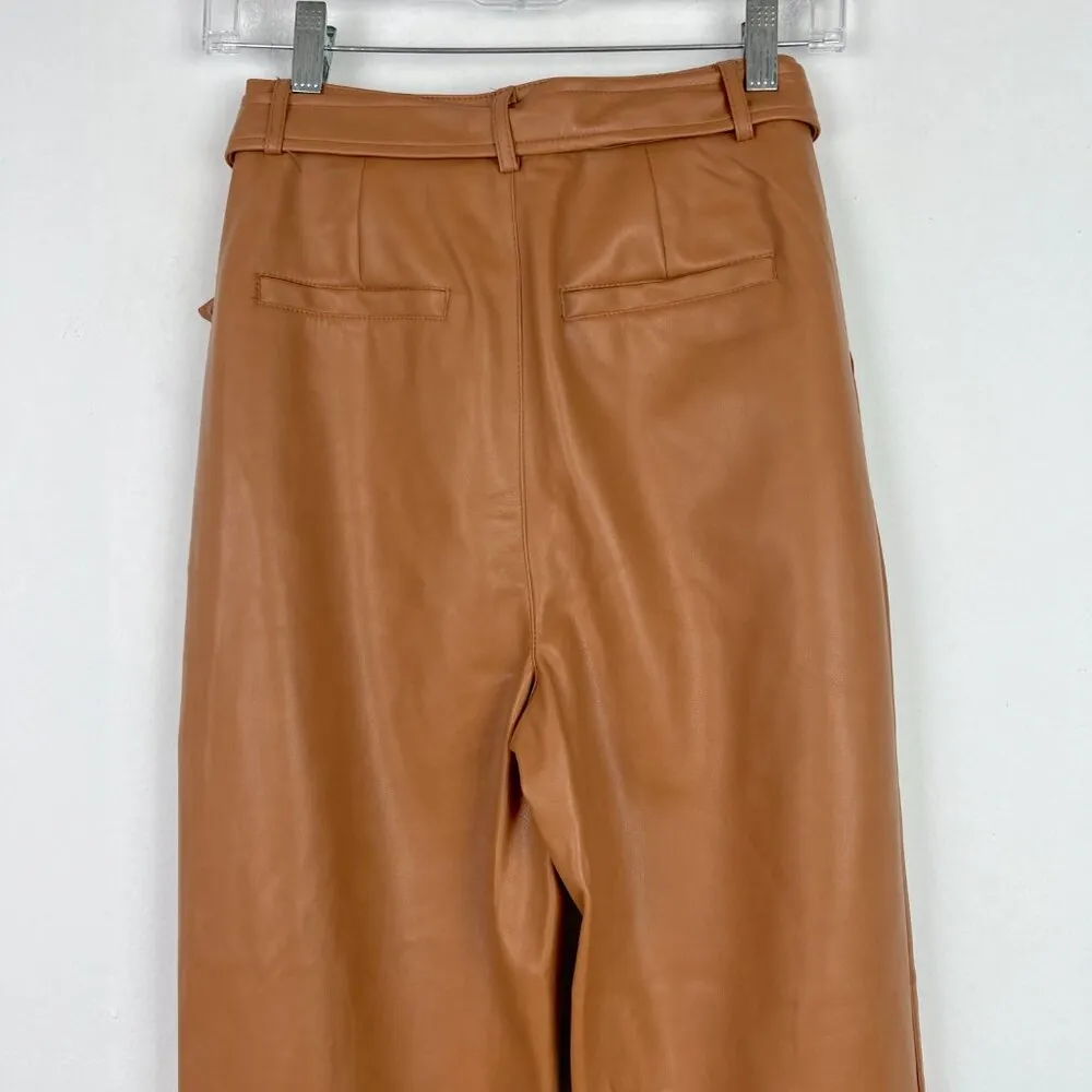 NWT 7 For All Mankind Vegan Leather Hi-Rise Belted Pants Cognac Size XS - Image 9
