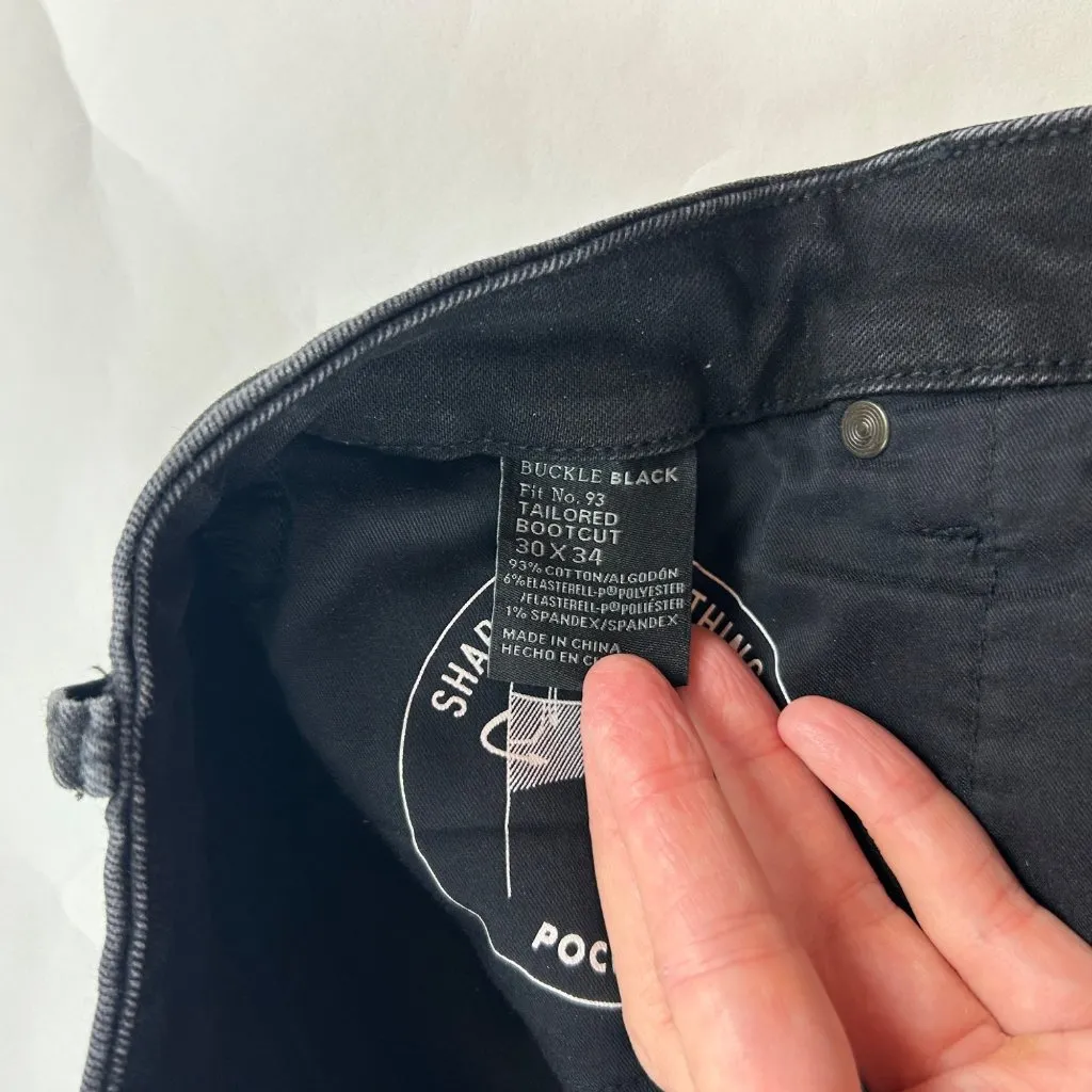 LONG Buckle Black Distressed Stretch Denim Tailored Bootcut Jeans 30 - Image 4