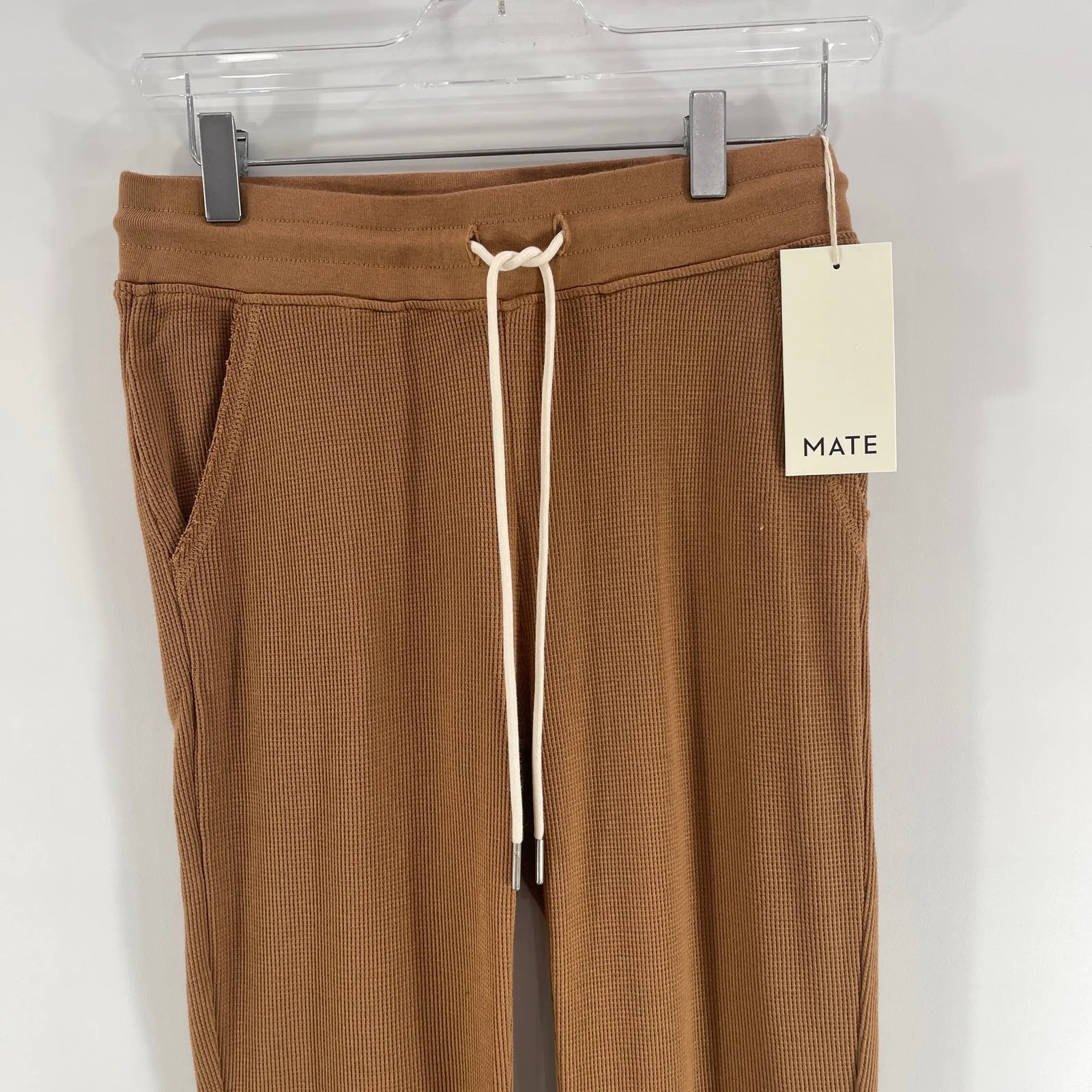 Mate the Label Womens Size XS Organic Thermal Jogger Brown Waffle Knit Pants NWT - Image 9