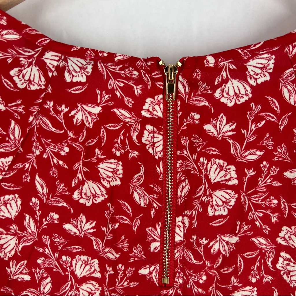 Papermoon Larie Tie Sleeve Red‎ Floral Print High Low Chiffon Blouse NWT Size L - Image 9