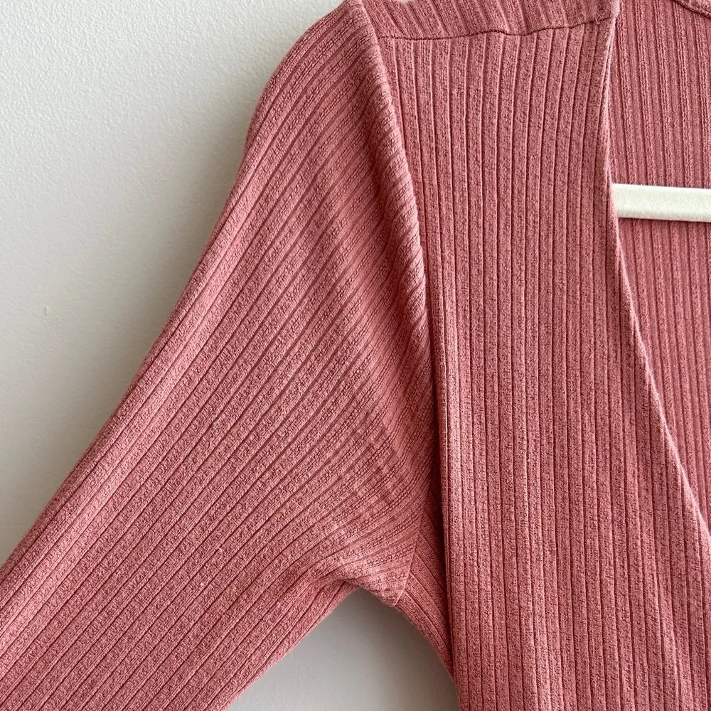 Urban Outfitters Ribbed Wrap Long Sleeve Dress, Dusty Rose, Size Medium - Image 6